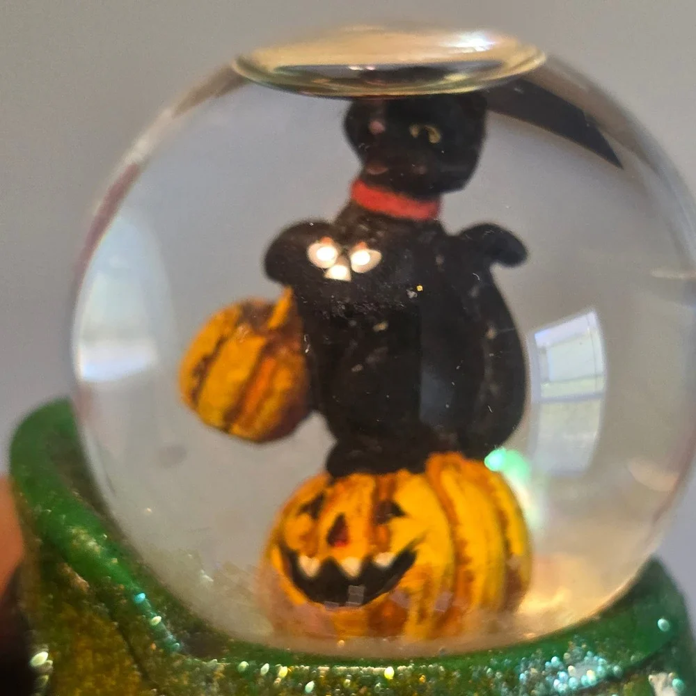 Halloween Snow Globe Witch Boot Set 4pc Black Cat Ghost Scarecrow Pumpkin
